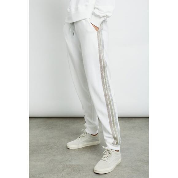 New Rails Oakland Slim Fit Glitter Stripe Joggers White Metallic Large L Lounge - Picture 12 of 14